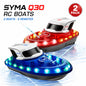 SYMA Q30 2PCS RC Speed Boat 2.4G Remote Control Boat 7 Color LED Light One Key Water Spray Waterproof Pool Lake Toy Gifts for Ki