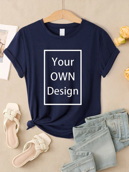 Summer Custom Womens T-Shirts DIY Logo/Graphic Tops Basic Multicolor T Shirt Loose O-Neck Short Sleeve Tees Casual Woman Clothes