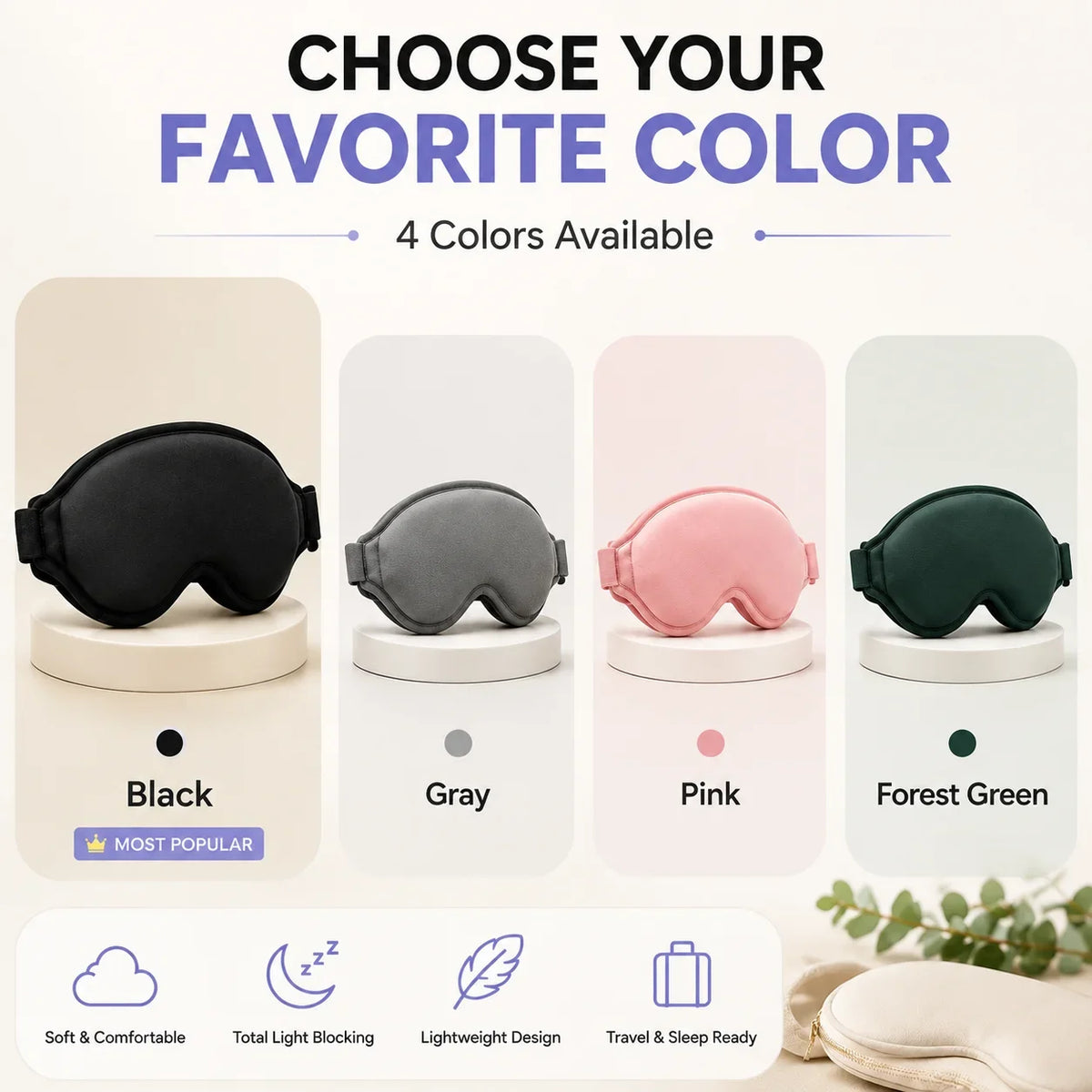 3D Contoured Sleep Eye Mask With Earplugs Zero‑Pressure Light Blocking Blindfold Adjustable Strap Soft Sleeping Mask For Travel