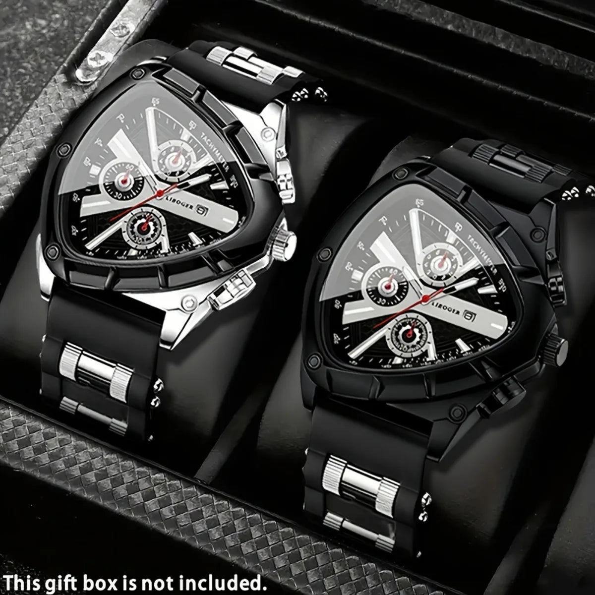 2PCS Luxury Men Calendar Quartz Watch Casual Silicone Band Mens Sports Wristwatch Set Reloj Hombre（Without Box）