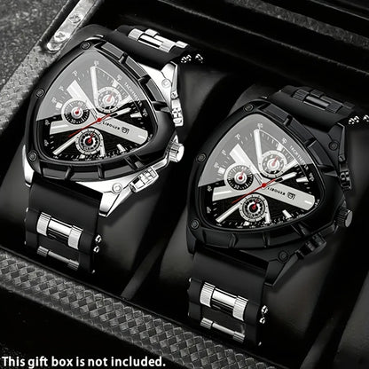 2PCS Luxury Men Calendar Quartz Watch Casual Silicone Band Mens Sports Wristwatch Set Reloj Hombre（Without Box）