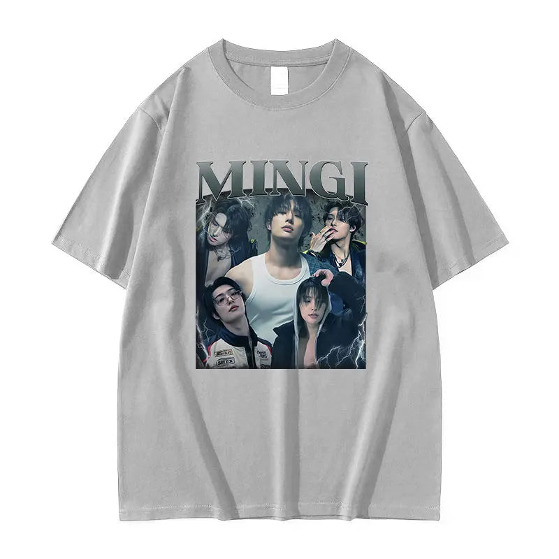 Kpop Ateez Mingi 2026 Graphic T Shirt Men's Hip Hop Korean O-Neck Short Sleeve T-shirts Glothing Fashion Vintage Cotton T-shirt