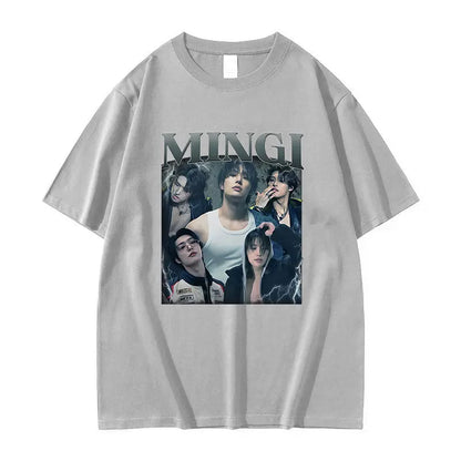 Kpop Ateez Mingi 2026 Graphic T Shirt Men's Hip Hop Korean O-Neck Short Sleeve T-shirts Glothing Fashion Vintage Cotton T-shirt