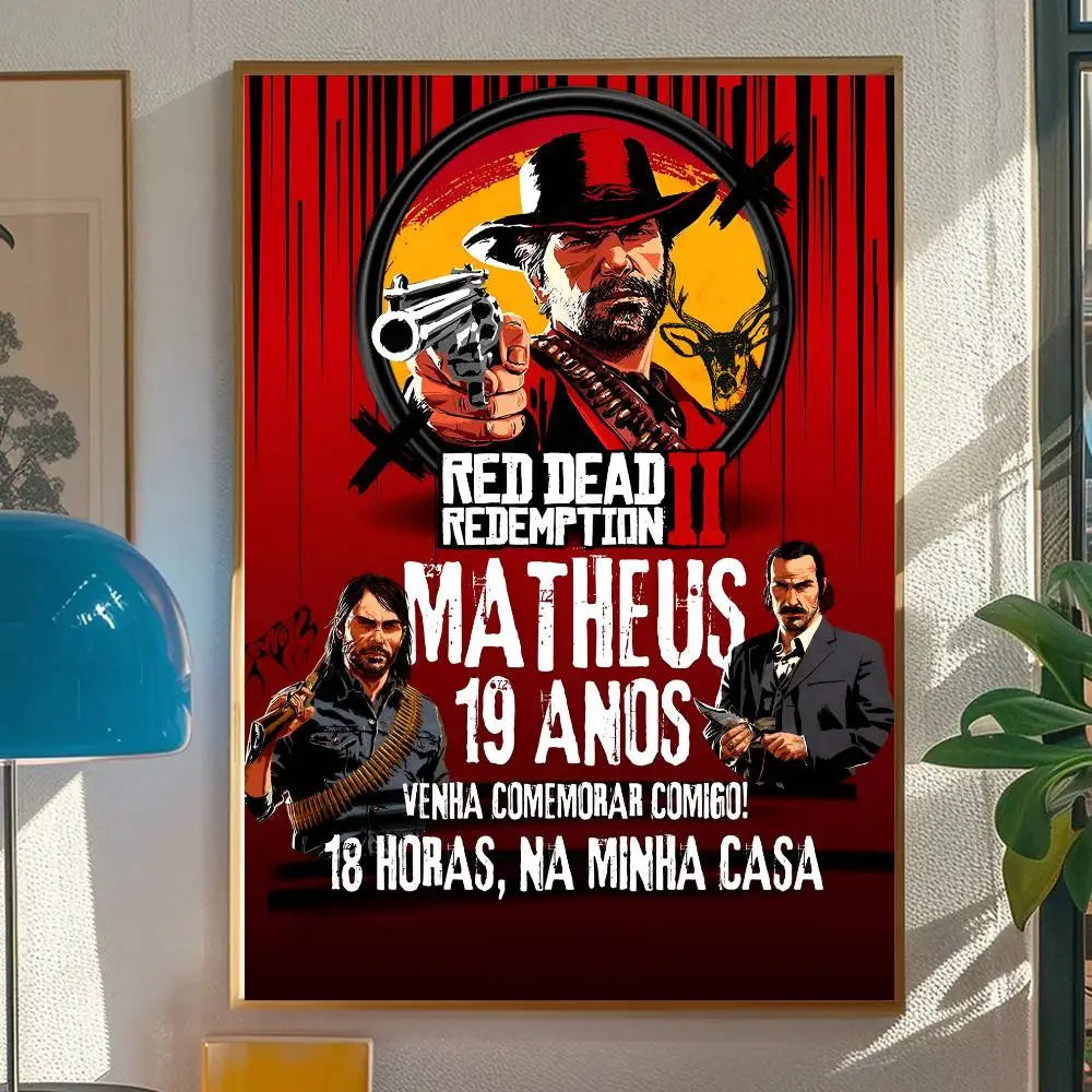 Red Dead Redemption 2 Game Poster Self-adhesive Art Room Entrance Restaurant Wall Decor Art Painting
