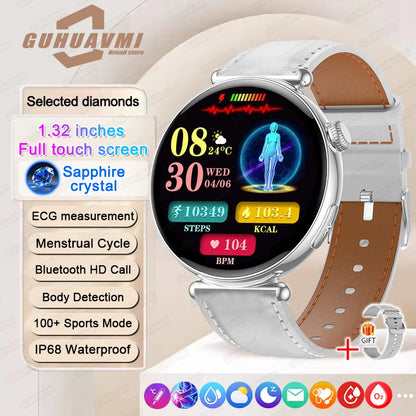 ECG Smart Watches Women 1.32 inch  AMOLED Screen Physical Examination Blood oxygen Pressure Fat Call Health ECG+PPG Smartwatch