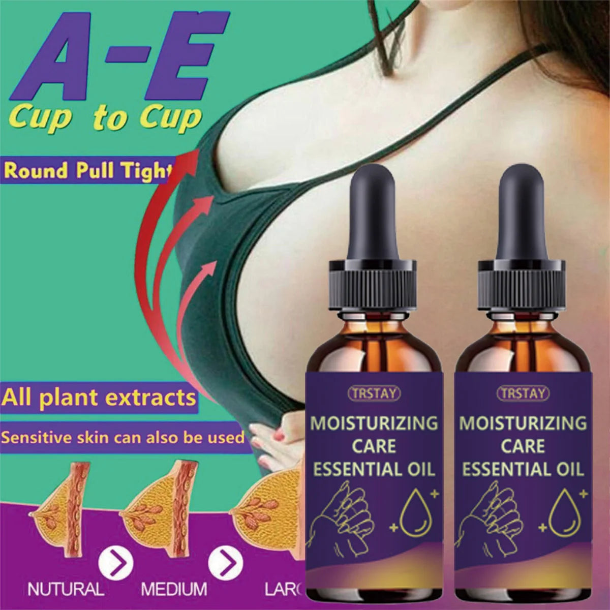TRSTAY Chest Firming Essential Oil, 100% pure natural plant extract, effectively enhances and tightens the chest