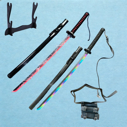 40inch Kurosaki Ichigo Katana Bleach Real Size LED Mist Katana Smoke Effect Modes Anime Cosplay Prop Knife Unsharp Toy Gift