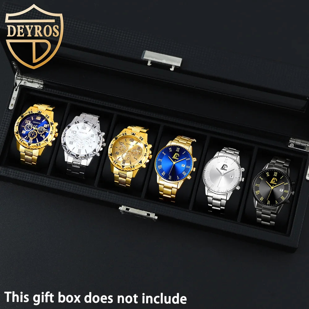 DEYROS 6 Pieces/Set Casual Fashion Men's Watch 6 Piece Set Quartz Men's Watch Alloy Strap Men's Ideal Gift Gift for Yourself