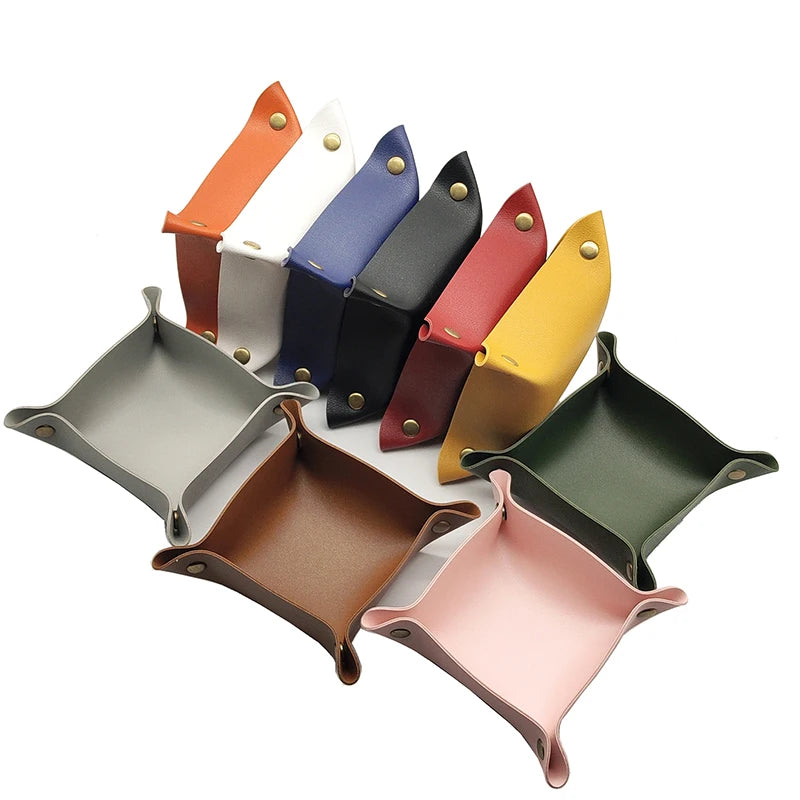 Desktop Storage Tray Pu Leather Valet Trinket Folding Tray Desktop Storage Sundries Box For Dice Key Wallet Coin Home Decoration