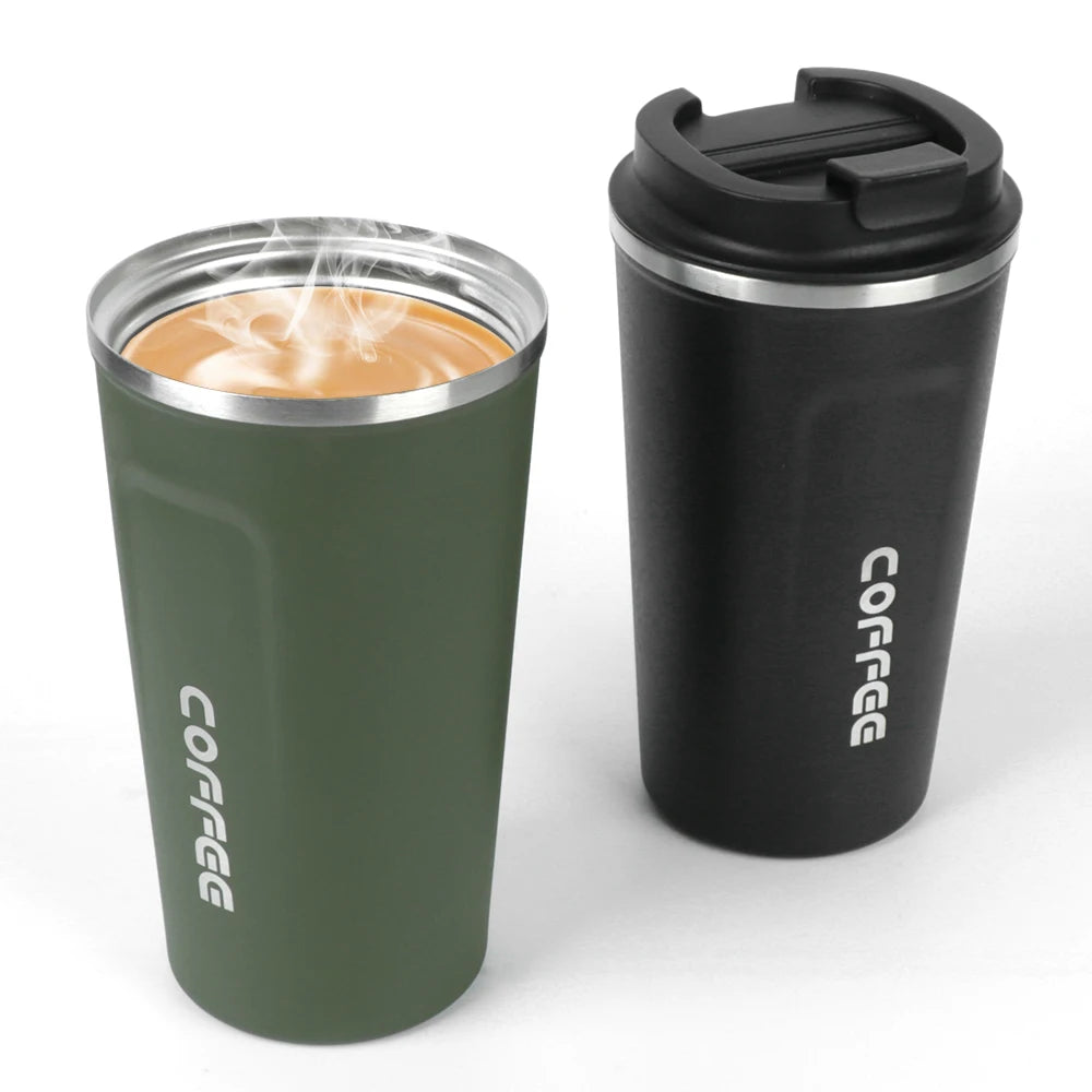 Thermo Cafe Coffee Mug - 380/510ML Leak-Proof Travel & Car Thermos, Double Stainless Steel for Tea, Water, Coffee