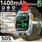New Rugged Military Smart Watch Men 1400 mAh battery 2.01inch Bluetooth Call Health monitoring device LED flashlight Smart watch
