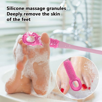 1pc Comfort Silicone Brush Long Handle Hand Brush Long Haired Toe Seam Soft Rubber Toe Gap Brush Daily Shower Foot Care Tools