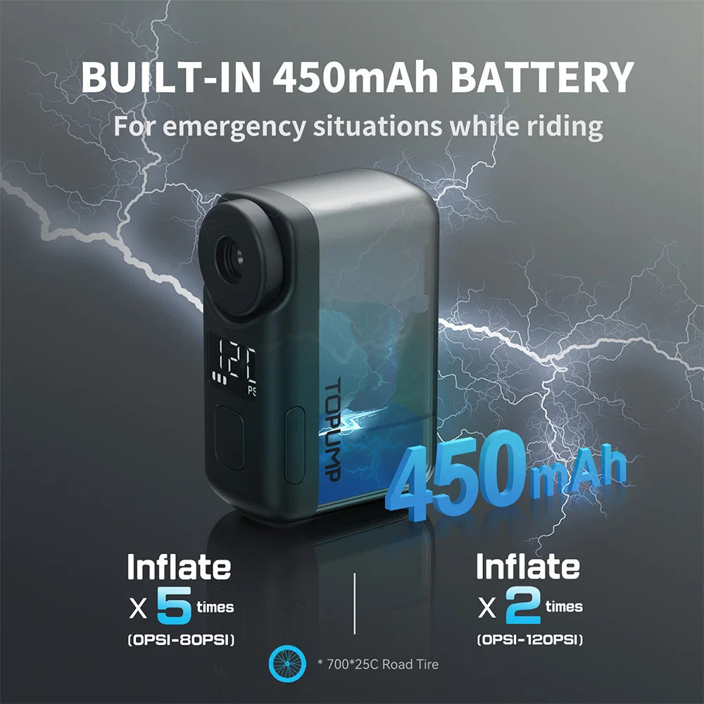 TOPUMP TB2 PRO Elektryczna mini przenośna pompka rowerowa Bezprzewodowy inflator opon 120PSI Max Bateria 450mAh z wyświetlaczem Szybkie ładowanie