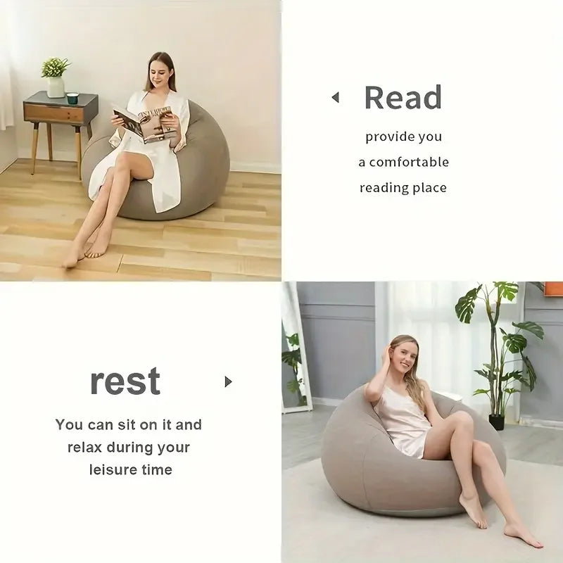 1 Inflatable Lazy Sofa, Outdoor Chair, Oval Inflatable Sofa, Camping Folding Leisure Recliner, Full Backrest Armrest Single Nap Sofa