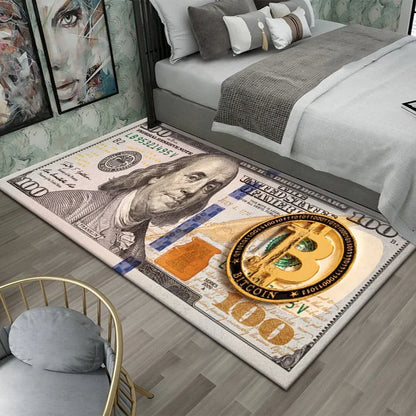 VIKAMA Creative Dollar Printed Carpet Anti-Slip Bedroom Side Rug Easy to Clean Game Room Dormitory Floor Mat Home Decoration