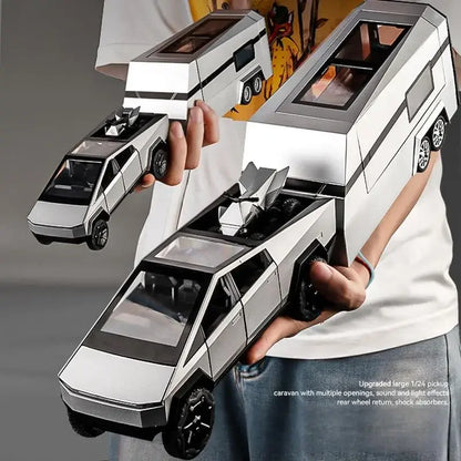 Cyber Truck Pickup Trailer RV Metal Alloy Toy Car Model Die-Casting Off-Road Vehicle Men's Gift Collection Truck Ornaments