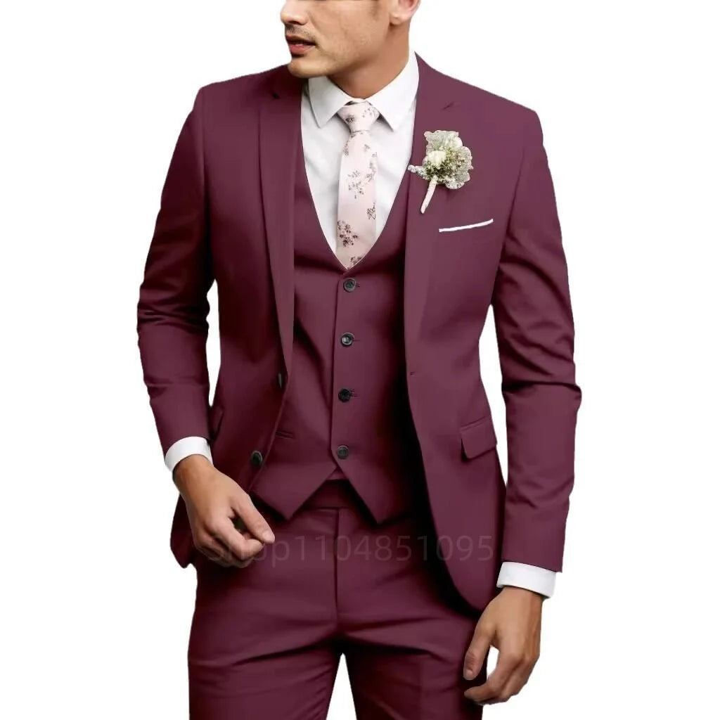 Matcha Green Suits for Men Slim Fit Luxury Wedding Tuxedos Fashion Mens Blazer Vest Pants 3 Pieces Foraml Business Suits Sets