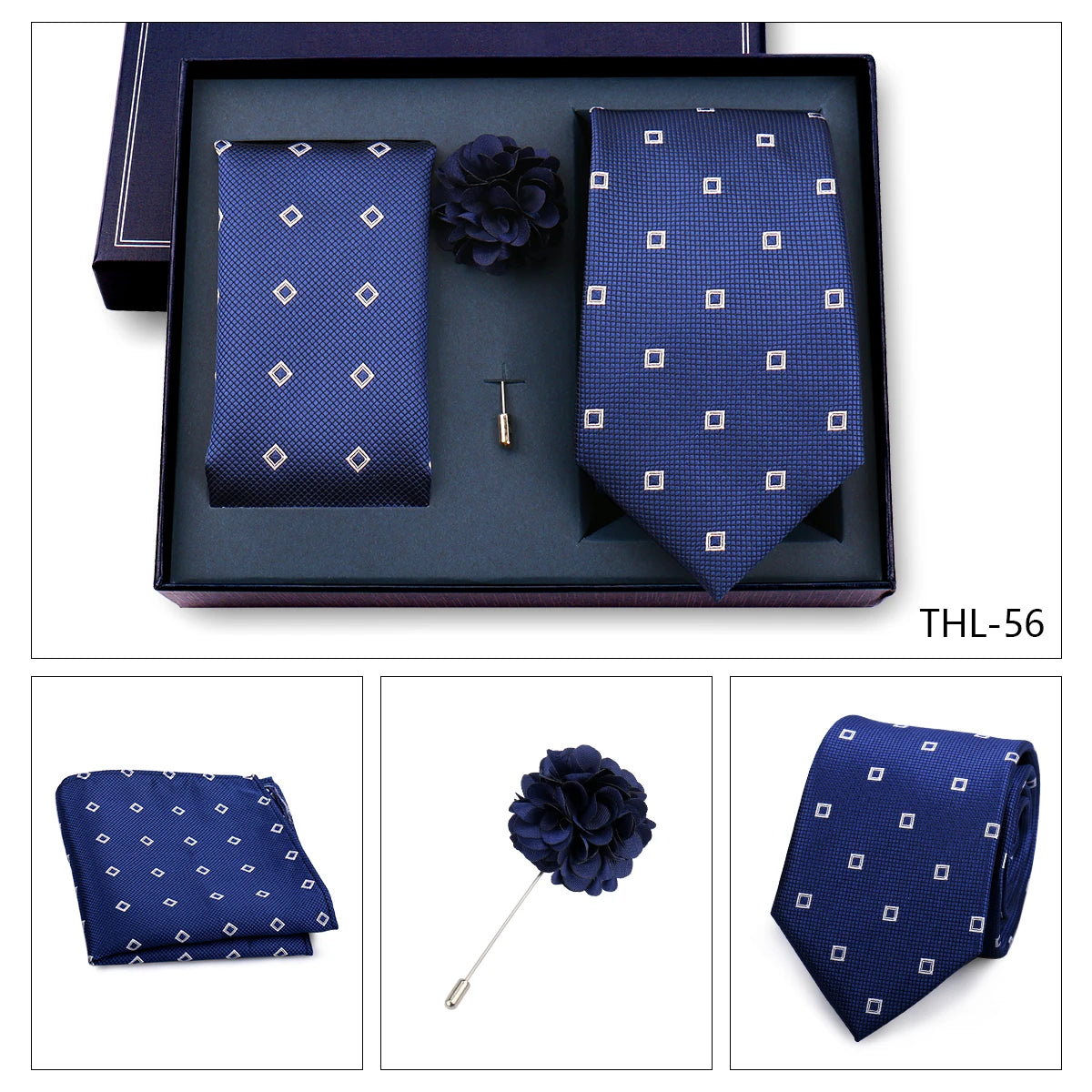 Elegant Ties For Men Classic Paisly Neck Tie Pocket Square Brooch Set With Gift Box Mens Business Wedding Suit Accessories