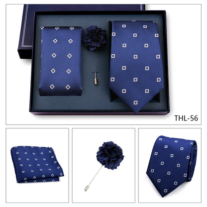 Elegant Ties For Men Classic Paisly Neck Tie Pocket Square Brooch Set With Gift Box Mens Business Wedding Suit Accessories