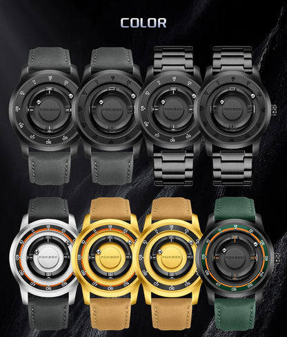 FOXBOX Watch Planet Design Fashion Floating Magnetic Pointer Free Ball Bearing Creative Simple Waterproof Quartz Watch for Men