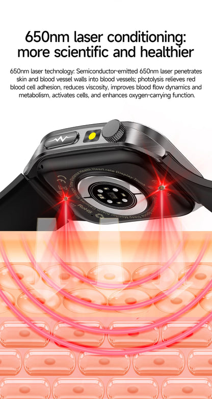2026New Laser Therapy Care SmartWatch ECG Health Monitor Blood Lipids Uric Acid Heart Rate Tracking Fitness Smartwatch Men Women