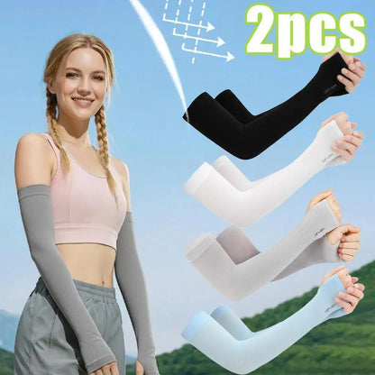 2 Pcs (1 Pair) Women's Ice Silky Fiber Fabric Arm Sleeves, Cooling Arm Covers for Running, Fishing, Cycling