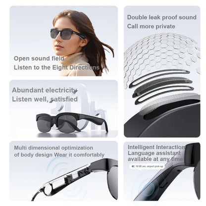 Lenovo New AI Smart Glasses Bluetooth V5.3 Sunglasses Glasses with Audio Mic AI Calling Real-time Smart Sunglasses for Men Women