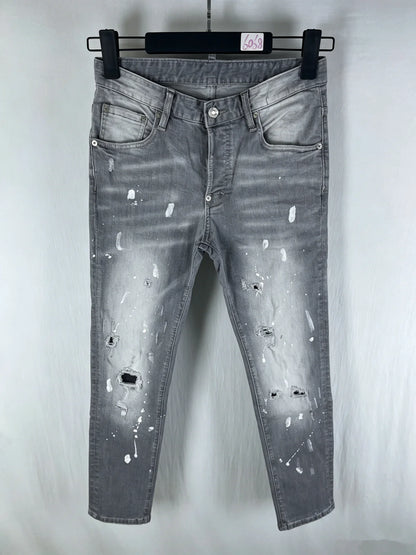 6060 Four Seasons New Men's Washed Ripped Patch Old Slim-fit Straight Black Jeans for Men