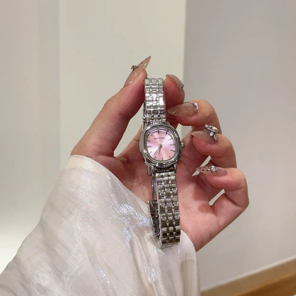 Small Dial Watch Small Sugar Coated Steel Strip Watch Student Fashion Korean Version Simple College Style Clock Relógio Feminino