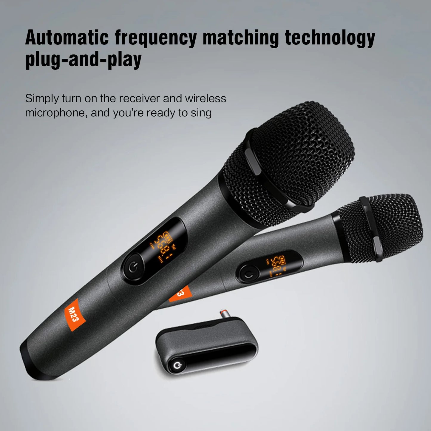 M23 UHF 2 Channel Wireless Microphone System with Rechargeable Receiver Cordless Handheld Mic for Karaoke Church Party DJ