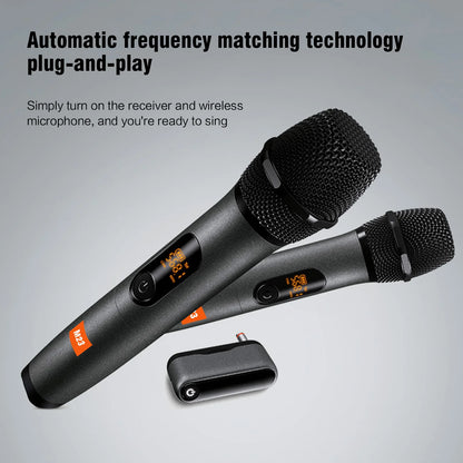 M23 UHF 2 Channel Wireless Microphone System with Rechargeable Receiver Cordless Handheld Mic for Karaoke Church Party DJ