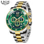 LIGE Outdoor Sport Watch For Men Fashion Military Waterproof Luminous Men Watch Round Stainless Steel Quartz Chronograph Male