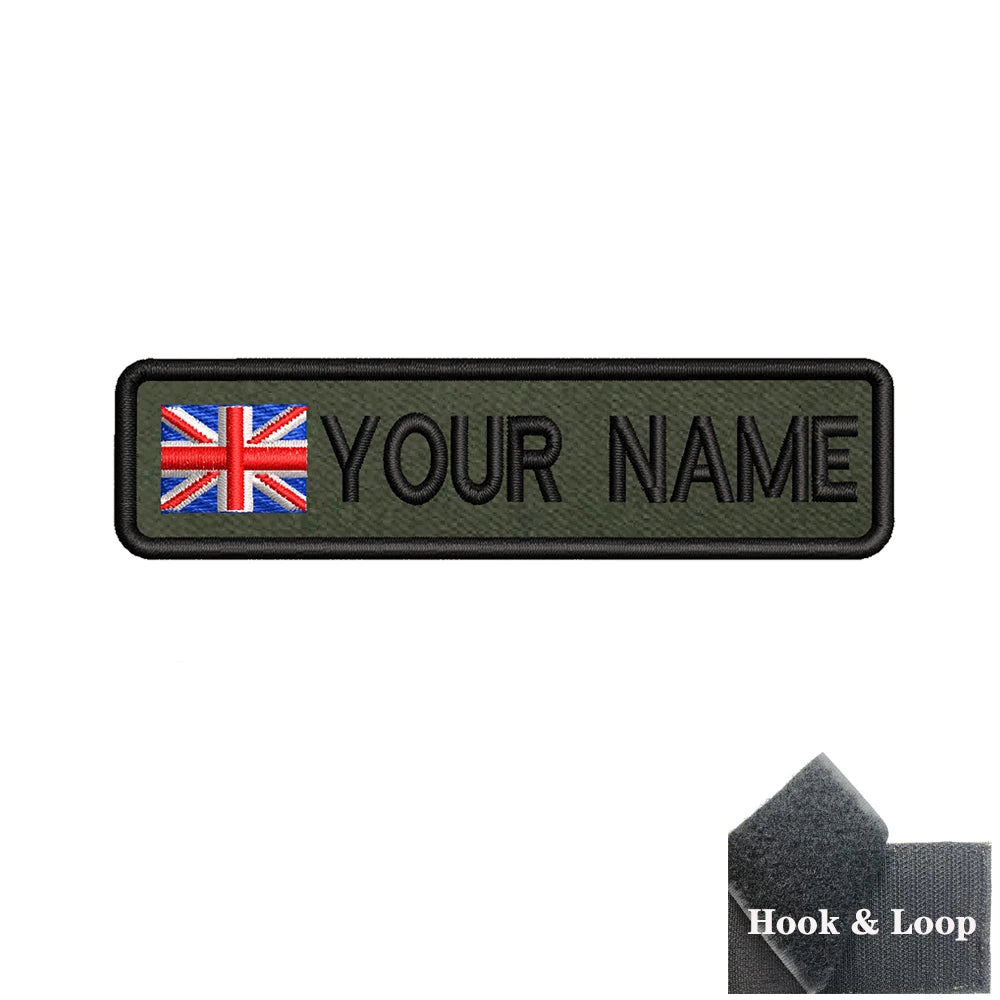 1PC 10cmX2.5cm Custom Name Flag Patch Badge Iron On Hook Loop Army green Netherlands Germany Russia France Belgium Italy Spain