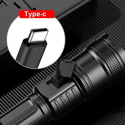 Super Bright LED Flashlight Type-C Rechargeable Led Torch Long Range Tactical Lamp Outdoor Waterproof Camping Fishing Lantern