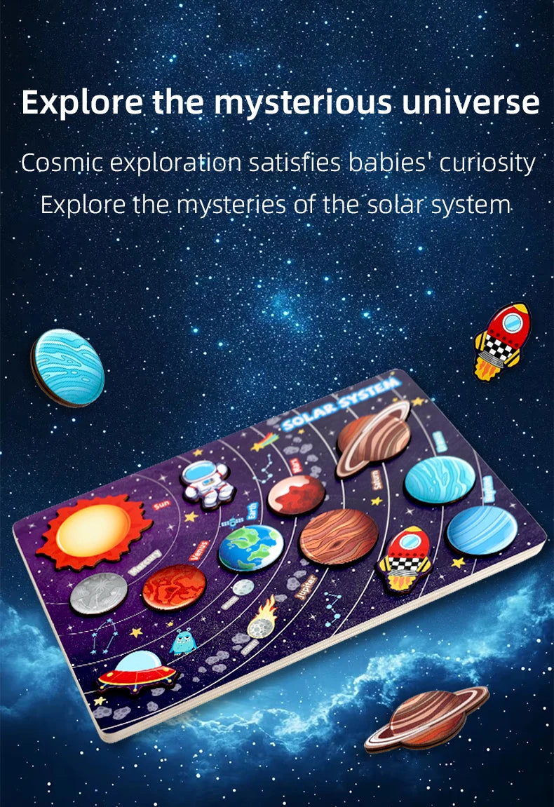 Solar System Puzzle for Kids  Wooden Cognitive Board  Early Learning Space Toys  Montessori Astronomy Toy  Safe Non-Toxic Puzzle