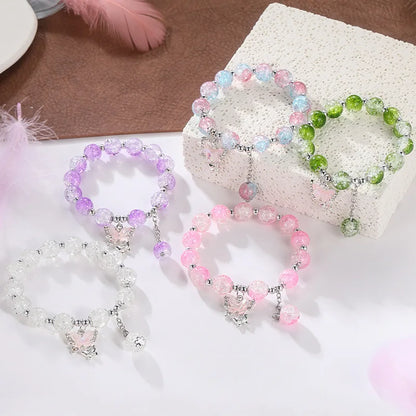 Bohemian Sweet Butterfly Beaded Bracelet for Women Girls Pink Color Imitation Jade Crystal Hand Jewelry Birthday Party Gifts