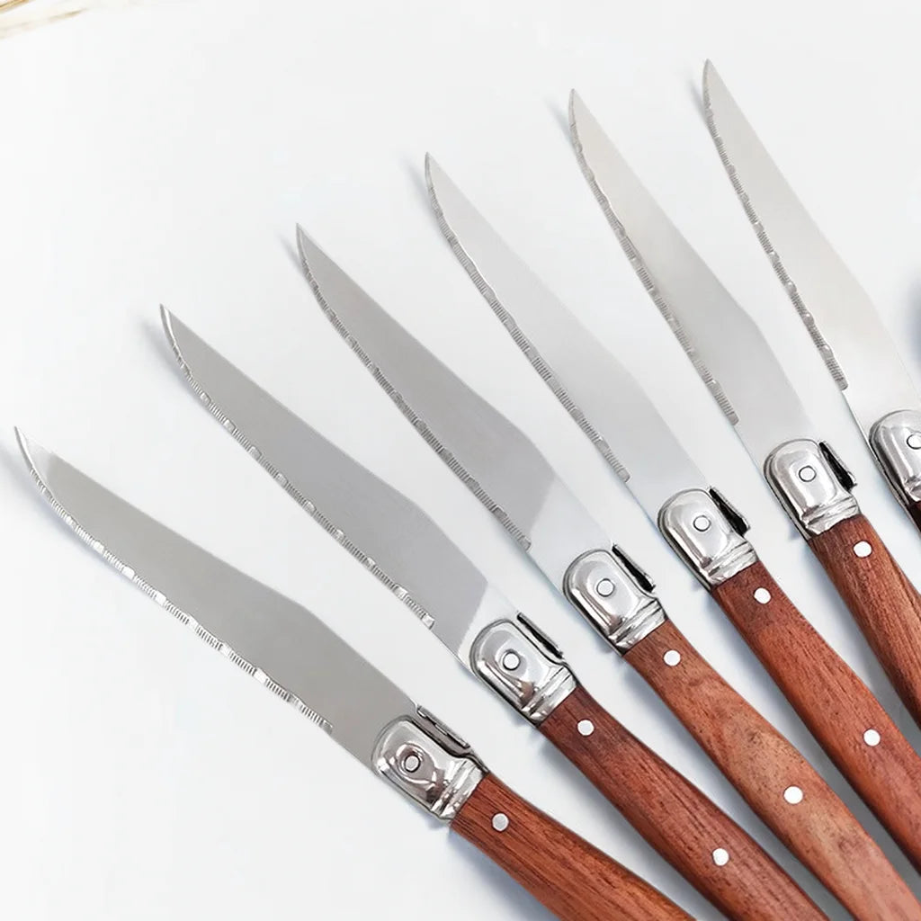 4/6/8P Serrated Steak Knives Set Dinner Knife Cutlery Imitation Steel Table Knife Sharp Handle Cutlery Knife Kitchen Tableware
