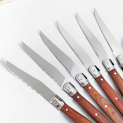 4/6/8P Serrated Steak Knives Set Dinner Knife Cutlery Imitation Steel Table Knife Sharp Handle Cutlery Knife Kitchen Tableware