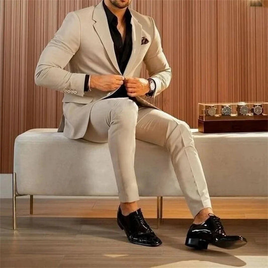 ( Blazer + Pants ) High-end Brand Formal Business Mens Suit Groom Wedding Solid Color Stage Performance XS-6XL