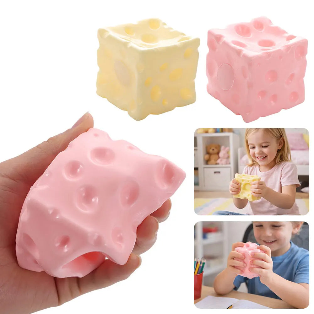 Shapeable Jumbo Cheese Cube Stress Ball Non-Bounce Anti-Stress Cheese Squeeze Fidget Toy Squishy Texture ASMR Sensory Stress Toy