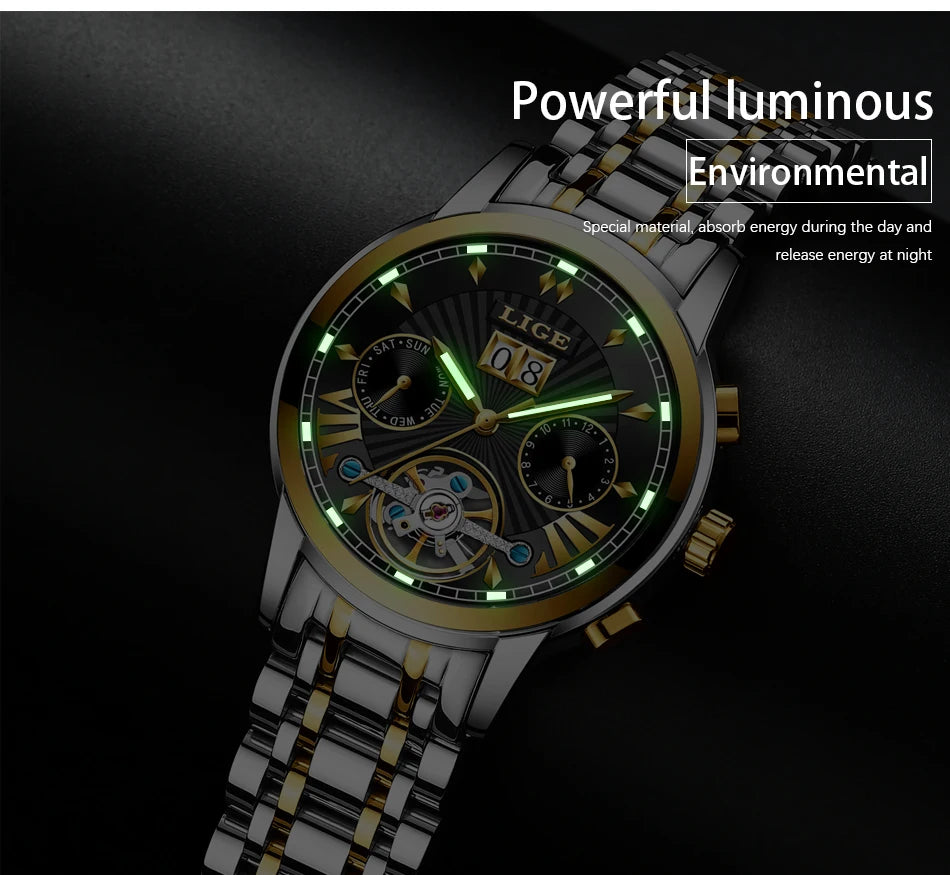 2026 LIGE Automatic Mechanical Wrist Watches For Men Top Brand Luxury Tourbillon Men Watch Fashion Business Waterproof Watch Men