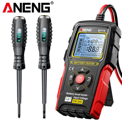 12V 24V Digital Car Battery Tester Alternator Automotive Analyzer Display Screen ANENG BT175 With Insulated Alligator Clip Tools