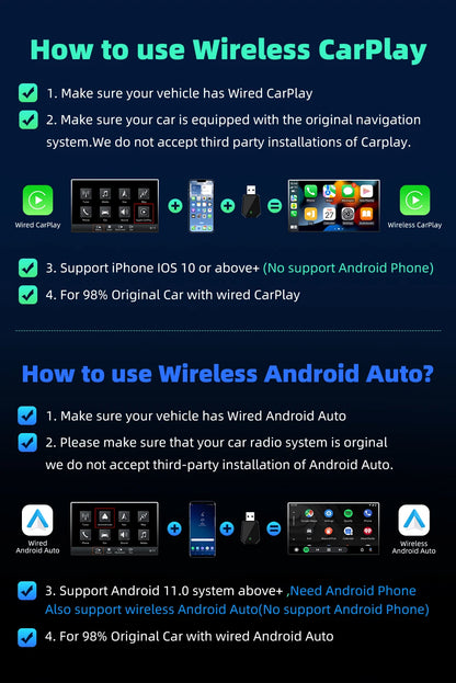 EKIY 2in1 Wired To Wireless CarPlay Dongle Android Auto Adapter Car Intelligent Systems AI Smart Box For Car With Wired CarPlay