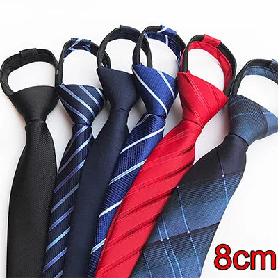 HUISHI Pre-tied Zipper Tie Neck Mens Skinny 5cm Zipper Neckties Red Black Blue Solid Color Slim Narrow Entertainment Party