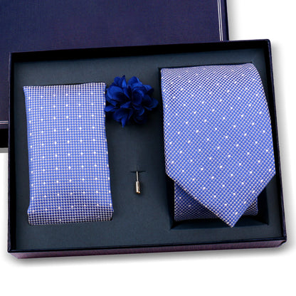 Elegant Ties For Men Classic Paisly Neck Tie Pocket Square Brooch Set With Gift Box Mens Business Wedding Suit Accessories