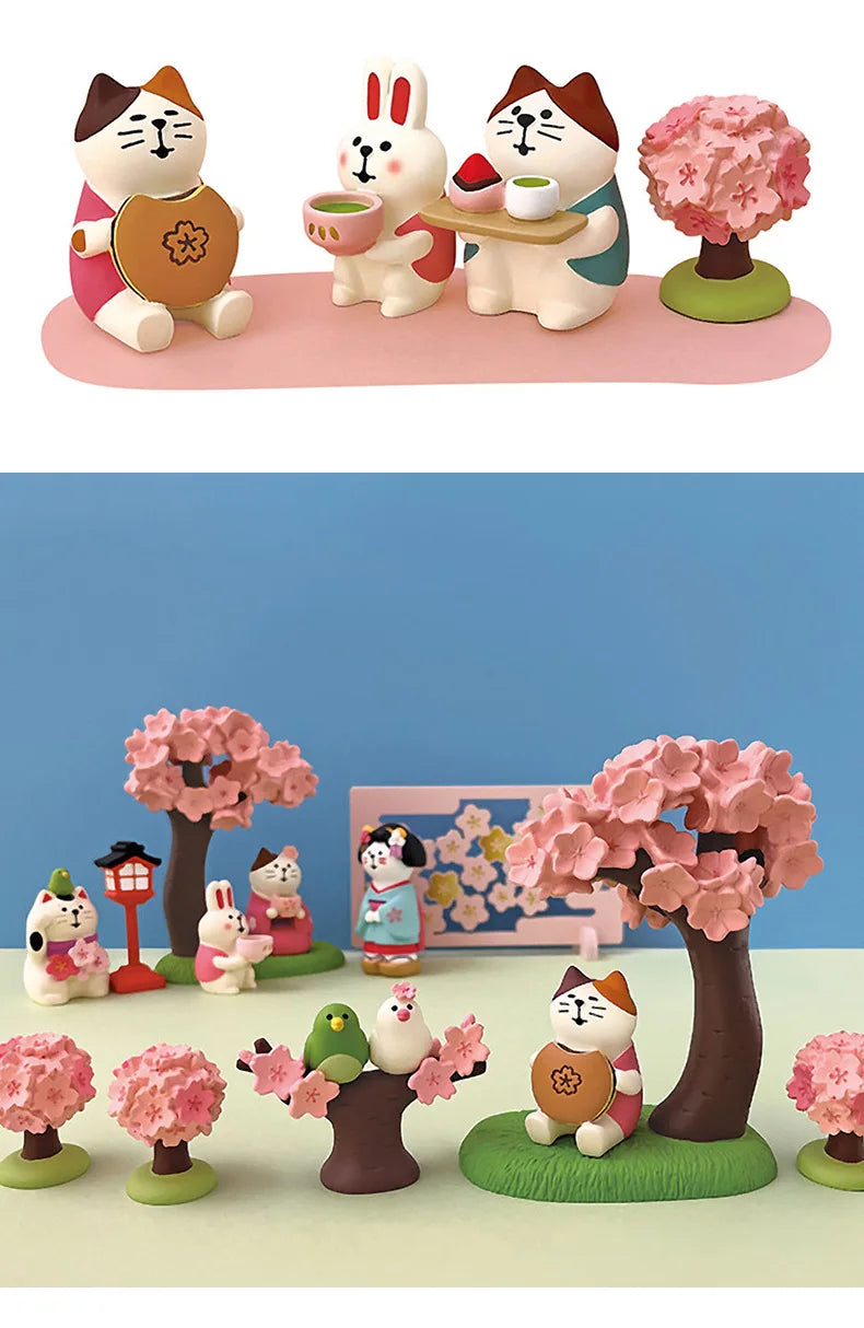 Sakura Series Miniature Zakka Japanese Style Cute Handmade Cat Rabbit Bird Figurines Resin Ornament Desktop Car Home Decor Gifts