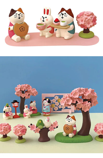 Sakura Series Miniature Zakka Japanese Style Cute Handmade Cat Rabbit Bird Figurines Resin Ornament Desktop Car Home Decor Gifts