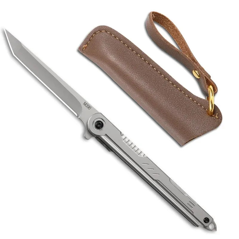 M390 Steel Feather Pattern Folding Knife Outdoor Camping Pocket Knife Portable Fruit Knife High Hardness Folding Knife