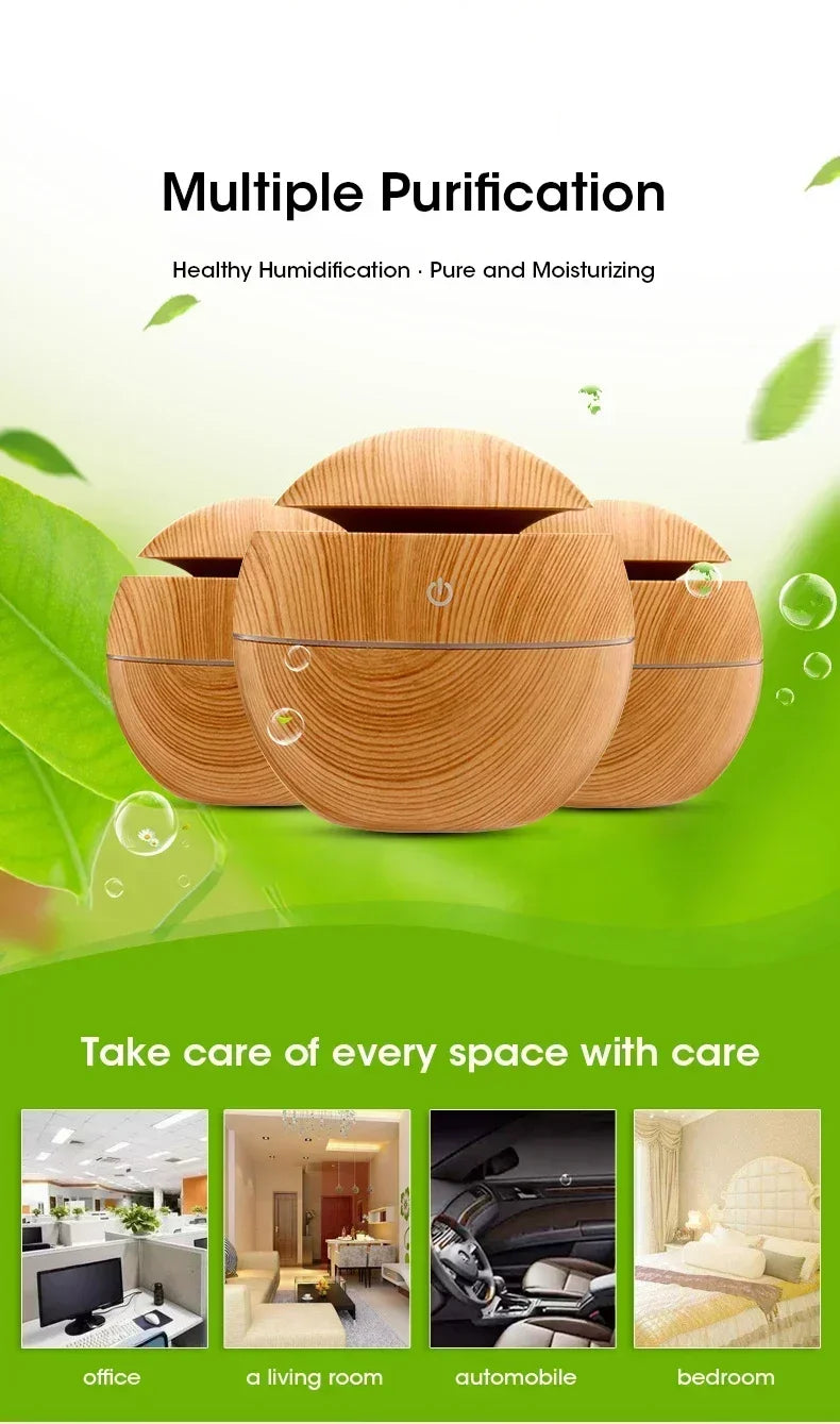Woodgrain USB Essential Oil Diffuser Mini Ultrasonic Aromatherapy Humidifier Portable Desktop Air Mist Maker For Home Office