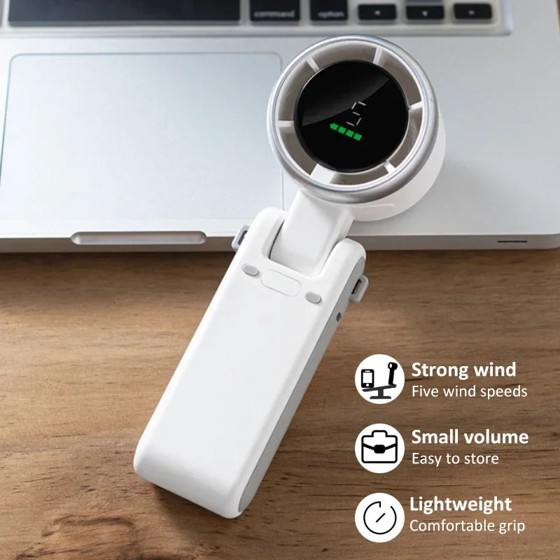 2025 New Hanging Neck Outdoor 180 Degree Folding Desktop Mini Fan Hand-held Folding High-speed Powerful Turbo Fan
